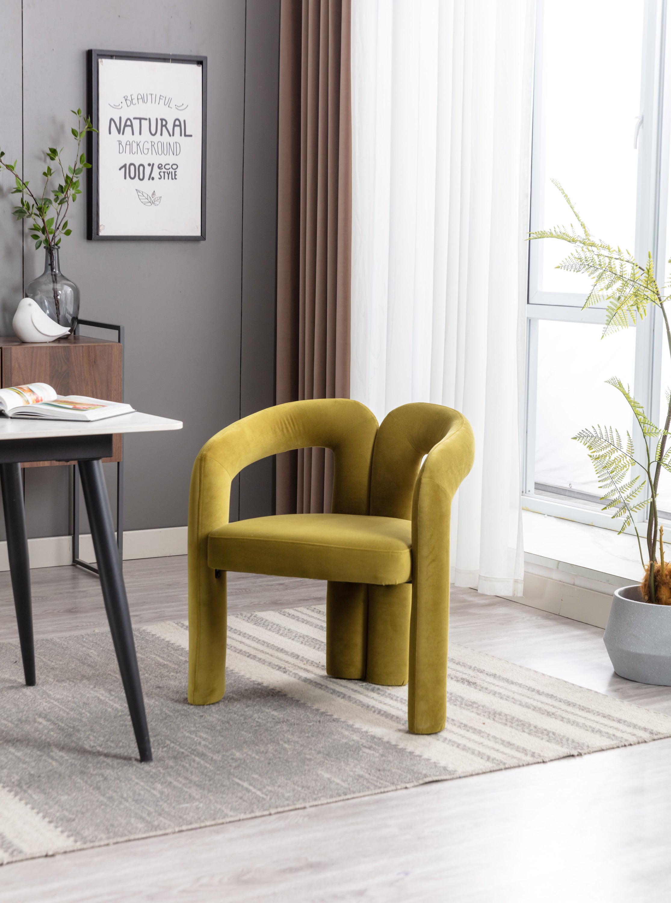 Contemporary Designed Velvet Fabric Upholstered Accent/Dining Chair /Barrel Side Chairs Kitchen Armchair for Living Room set of 2 (Olive Velvet) - Grand Goldman Shop