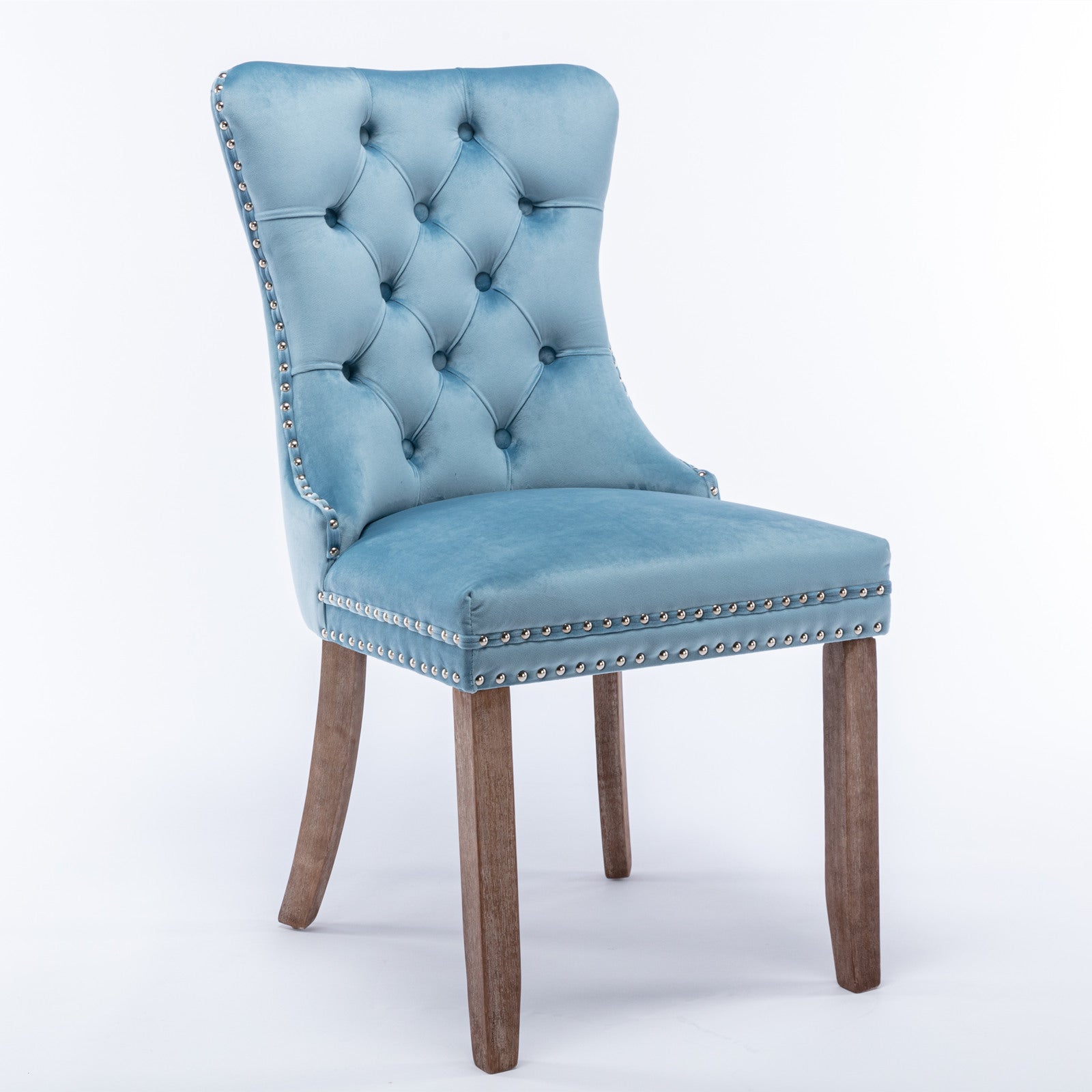 Nikki Collection Modern, High-end Tufted Solid Wood Contemporary Velvet Upholstered Dining Chair with Wood Legs Nailhead Trim 2-Pcs Set,Light Blue, SW2001LB - Grand Goldman Shop