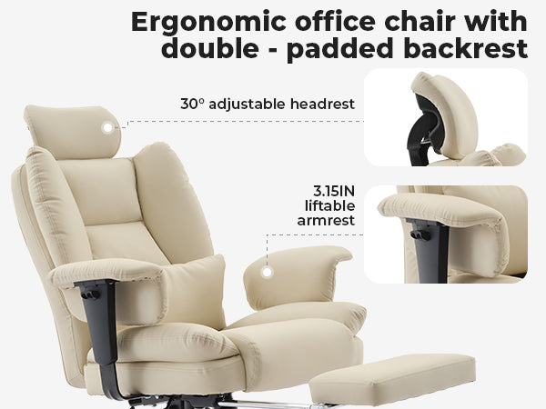 Office Chair Ergonomic 200 kg PU Leather Computer Chair with Lumbar Support and High Backrest, Ergonomic Desk Chair with Lift
