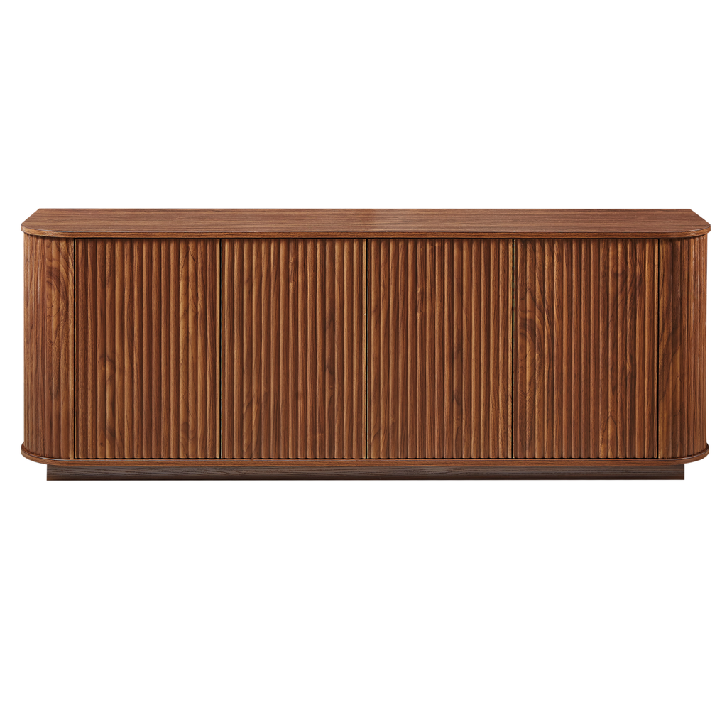 Sideboard Storage Cabinet TV Stand with wave pattern Buffet Cabinet Wooden Vertical Striped Cabinet for Kitchen/Bedroom/Entryway. Walnut, 64''W x 15''D x 24''H. - Grand Goldman Shop
