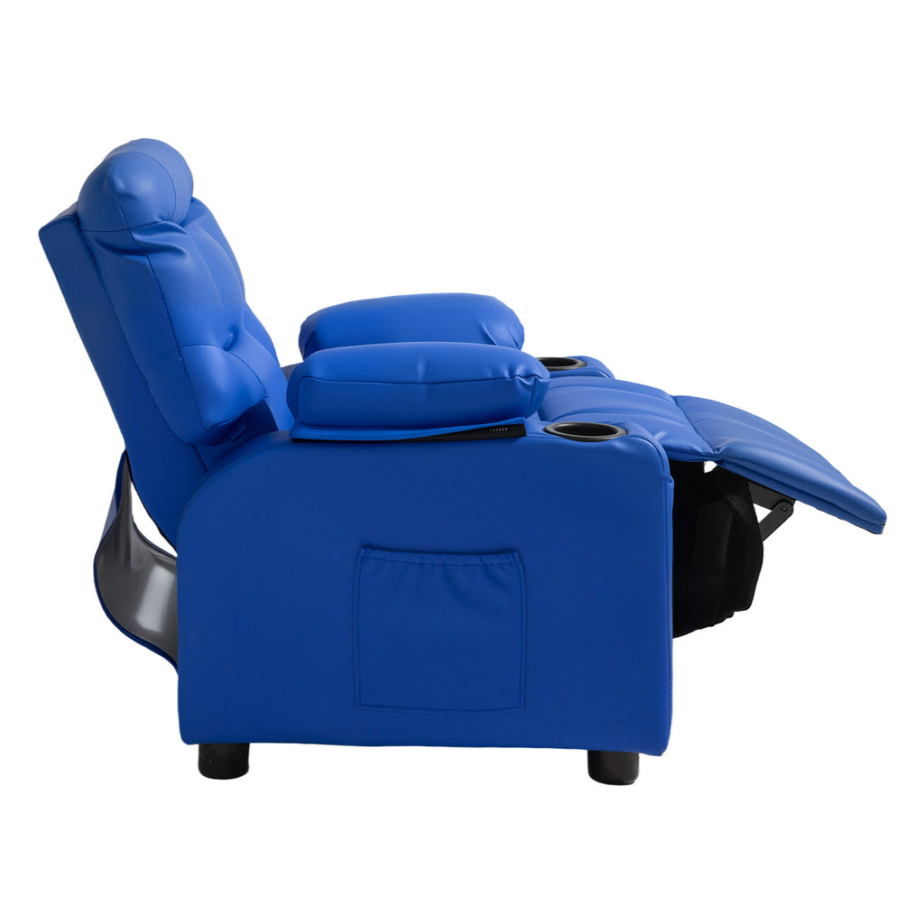 Kids Reclining Chair, Toddler Recliner with 2 Cup Holders and 4 Pockets, 107° to 126° Adjustable Back, Easy-to-Clean PU Leath