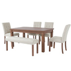 6-Piece Modern Dining Set, Rectangle Kitchen Table with 4 Upholstered Chairs & Bench, Ideal for Dining Room and Living Room, (Easy Assembly, Space Saving) - Grand Goldman Shop