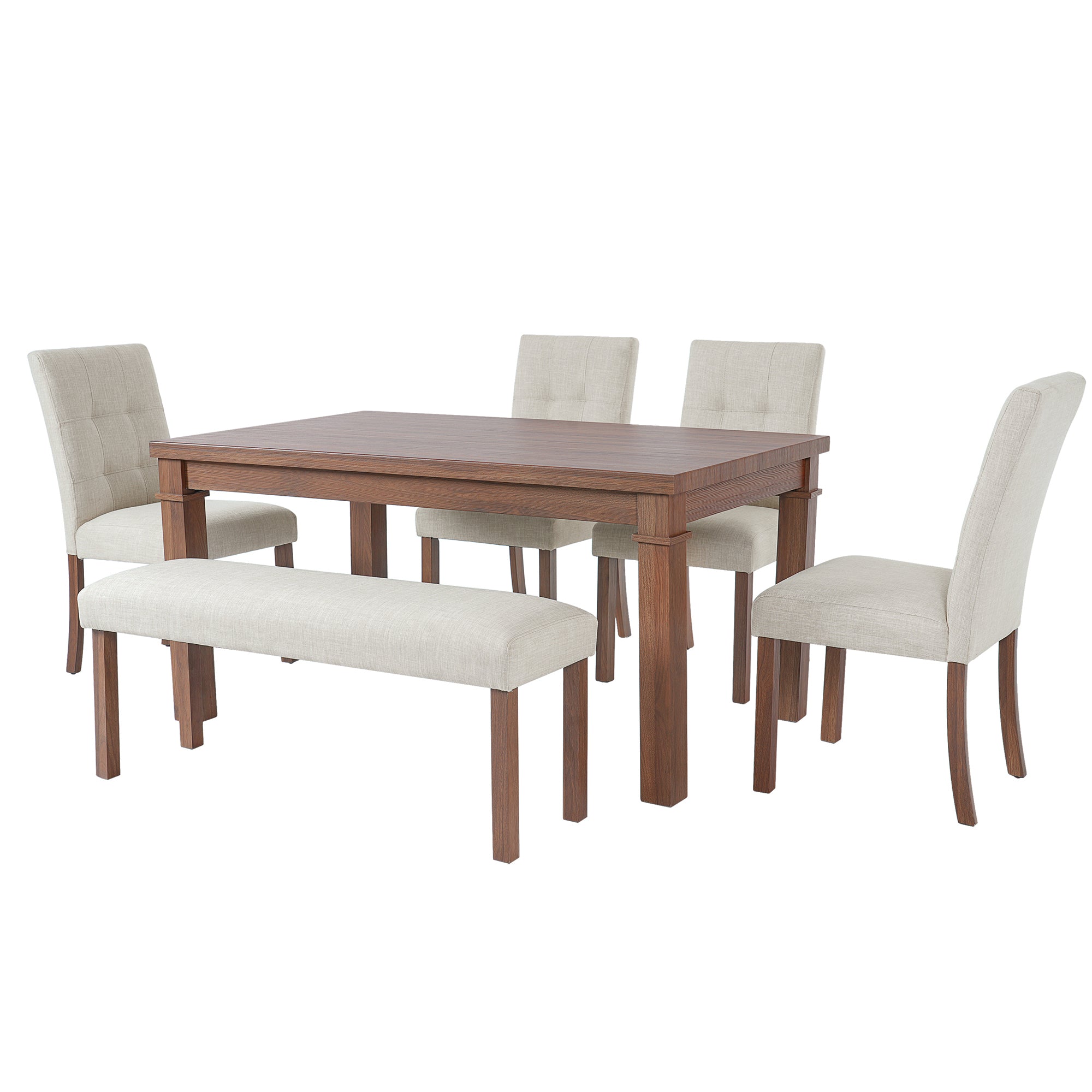 6-Piece Modern Dining Set, Rectangle Kitchen Table with 4 Upholstered Chairs & Bench, Ideal for Dining Room and Living Room, (Easy Assembly, Space Saving) - Grand Goldman Shop