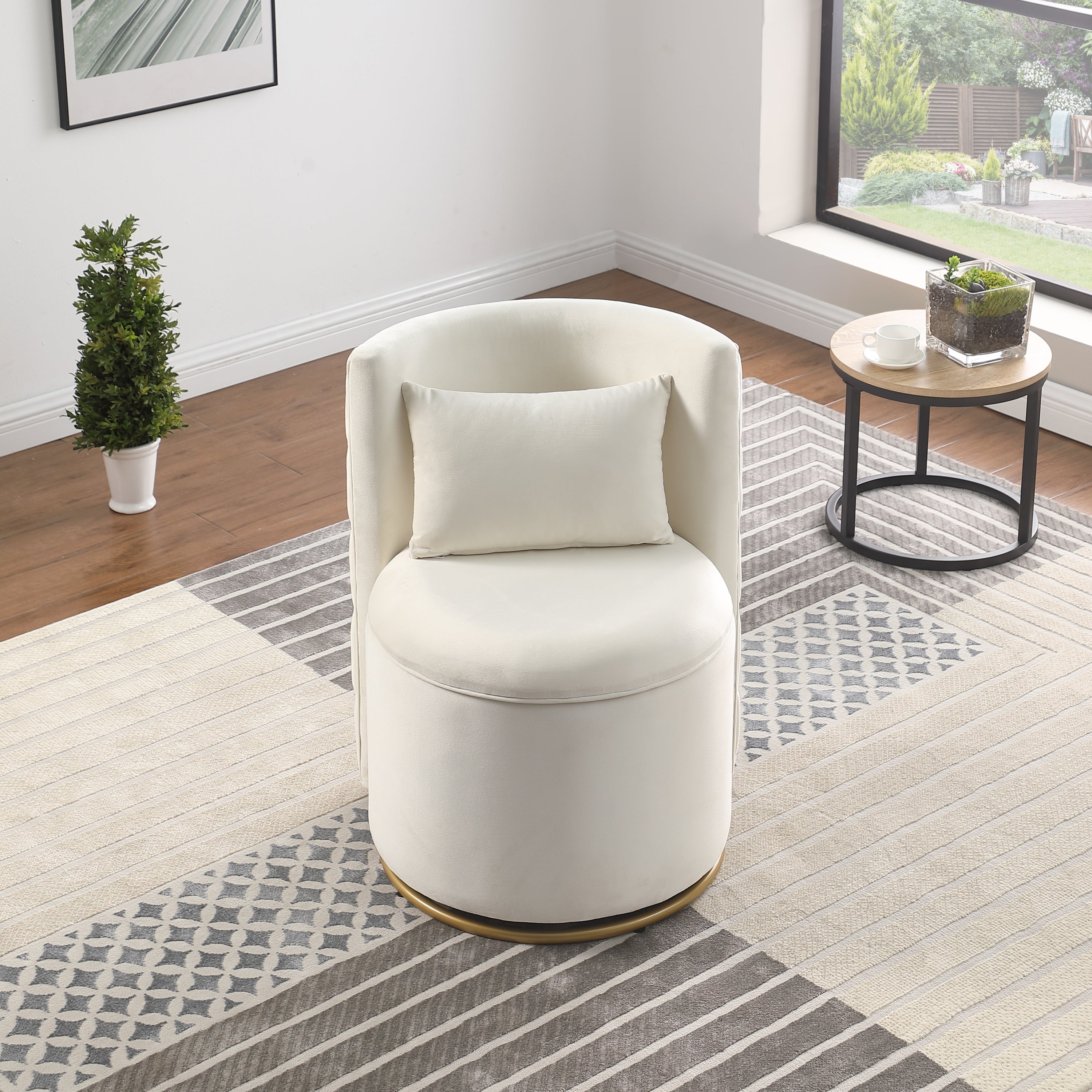 360° Swivel Accent Chair with Storage Function, Velvet Curved Chair with Gold Metal Base for Living Room, Nursery, Bedroom - Grand Goldman Shop