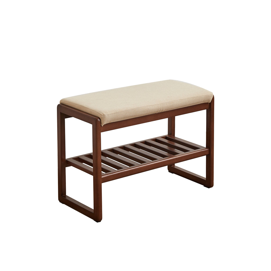 (Walnut Color) Solid Wood Shoe Bench, Beech Wood Storage Rack Organizer with High Rebound Sponge Cushion - Grand Goldman Shop