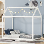 Twin Size Wooden House Bed in White with Pine Wood and MDF Construction, 78.3''L x 42.5''W x 70.3''H - Grand Goldman Shop