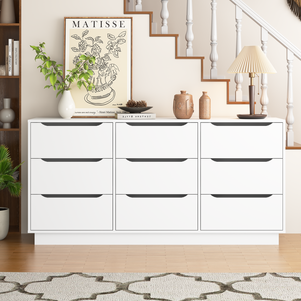 9 Drawer Dresser for Bedroom with Deep Drawers, Large Floor Wood Dressers & Chest of Drawers , Modern White Long Dressers for Closet Living Room - Grand Goldman Shop