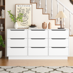 9 Drawer Dresser for Bedroom with Deep Drawers, Large Floor Wood Dressers & Chest of Drawers , Modern White Long Dressers for Closet Living Room - Grand Goldman Shop