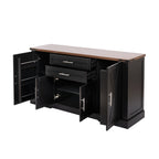 Black Farmhouse Barn Door Storage Cabinet with 2 Drawers & Door Rack, Adjustable Shelves, MDF Construction, 63.11' L x 15.75' W x 32.09' H - Grand Goldman Shop