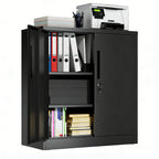 Black Heavy Duty Metal Storage Cabinet with Lock, 2-Door File Cabinet with 2 Adjustable Shelves for Home, Office, Garage (35.