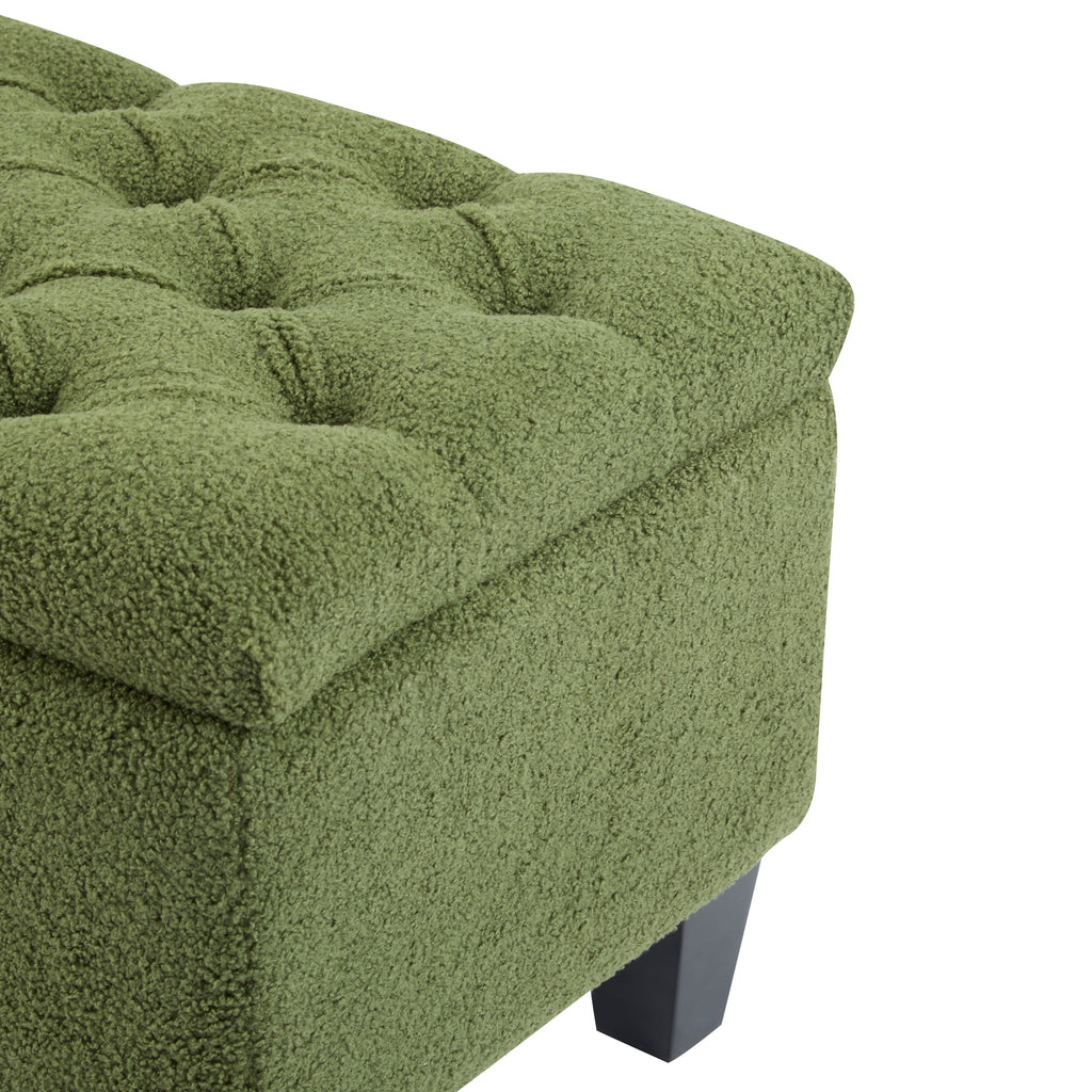 Ottoman Bench with Storage, Green Boucle Surface, Rubber Wood Legs, 300 lbs Capacity - Grand Goldman Shop
