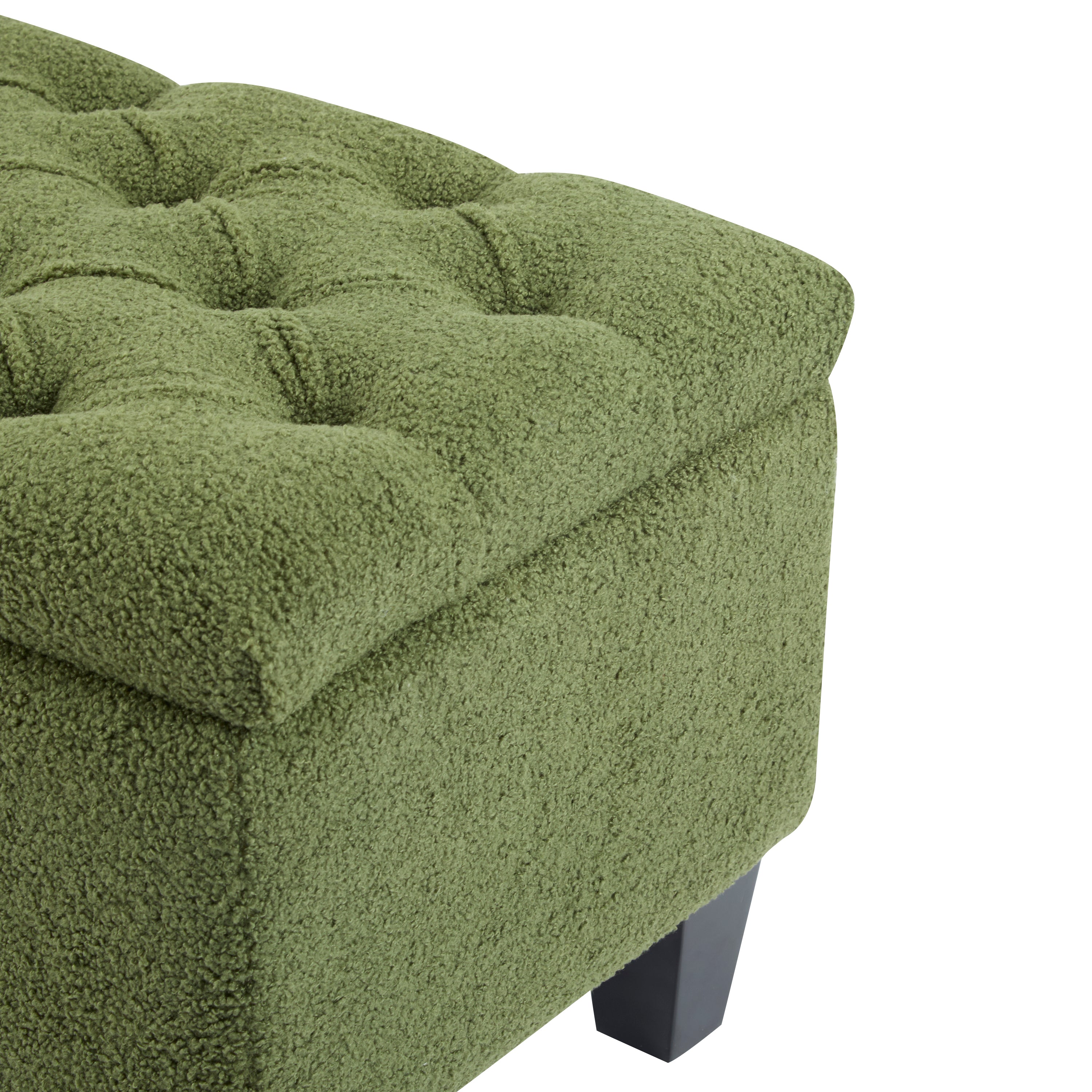 Ottoman Bench with Storage, Green Boucle Surface, Rubber Wood Legs, 300 lbs Capacity - Grand Goldman Shop
