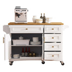 K&K 52'' Kitchen Island with Drop Leaf, Embossed Texture Kitchen Island on Wheels with Spice Rack, Towel Rack, 2 Doors and 5 Drawers, Kitchen Storage Cart with Adjustable Shelf for Kitchen, White - Grand Goldman Shop