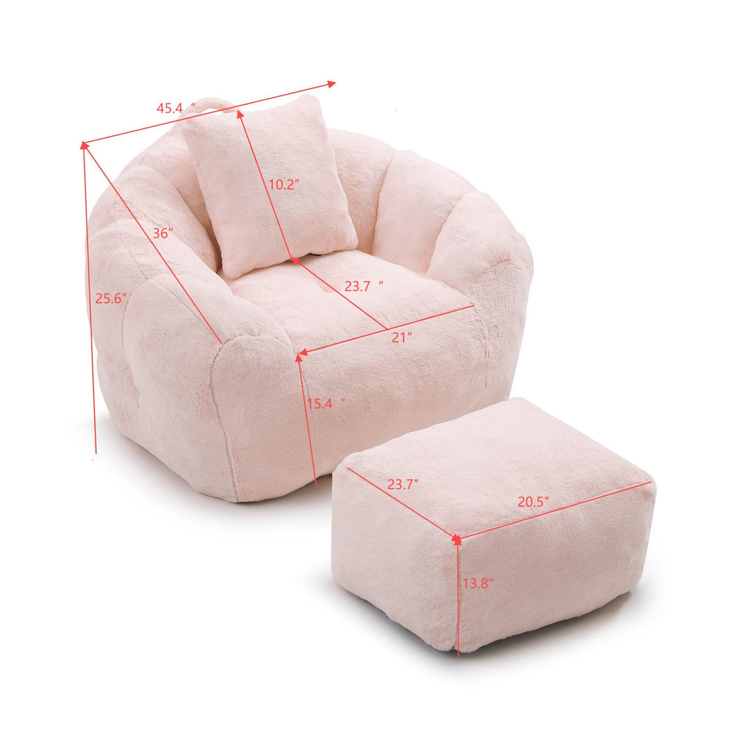 Giant Bean Bag Chair withFootstool, Oversized Bean Bag  for Adults and Kids, Faux Fur Shell-Shaped Large Chair with Filler, Stuffed Big Accent Sofa,  Floor Sofa for Gaming,Reading Living Room Bedroom - Grand Goldman Shop
