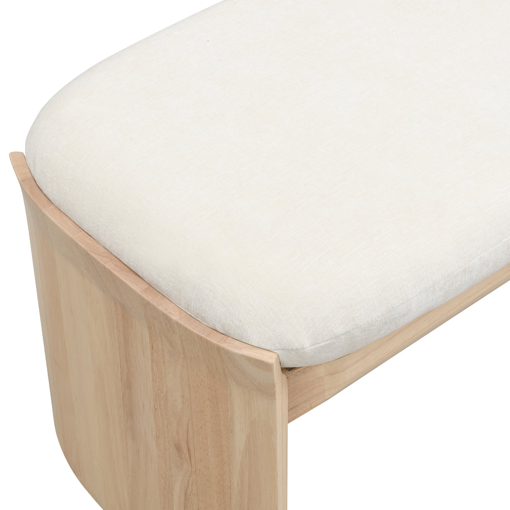 51.5 Inch Beige Rubber Wood Footstool for Bedroom and Living Room – Natural Finish with Soft Fabric Cushion - Grand Goldman Shop