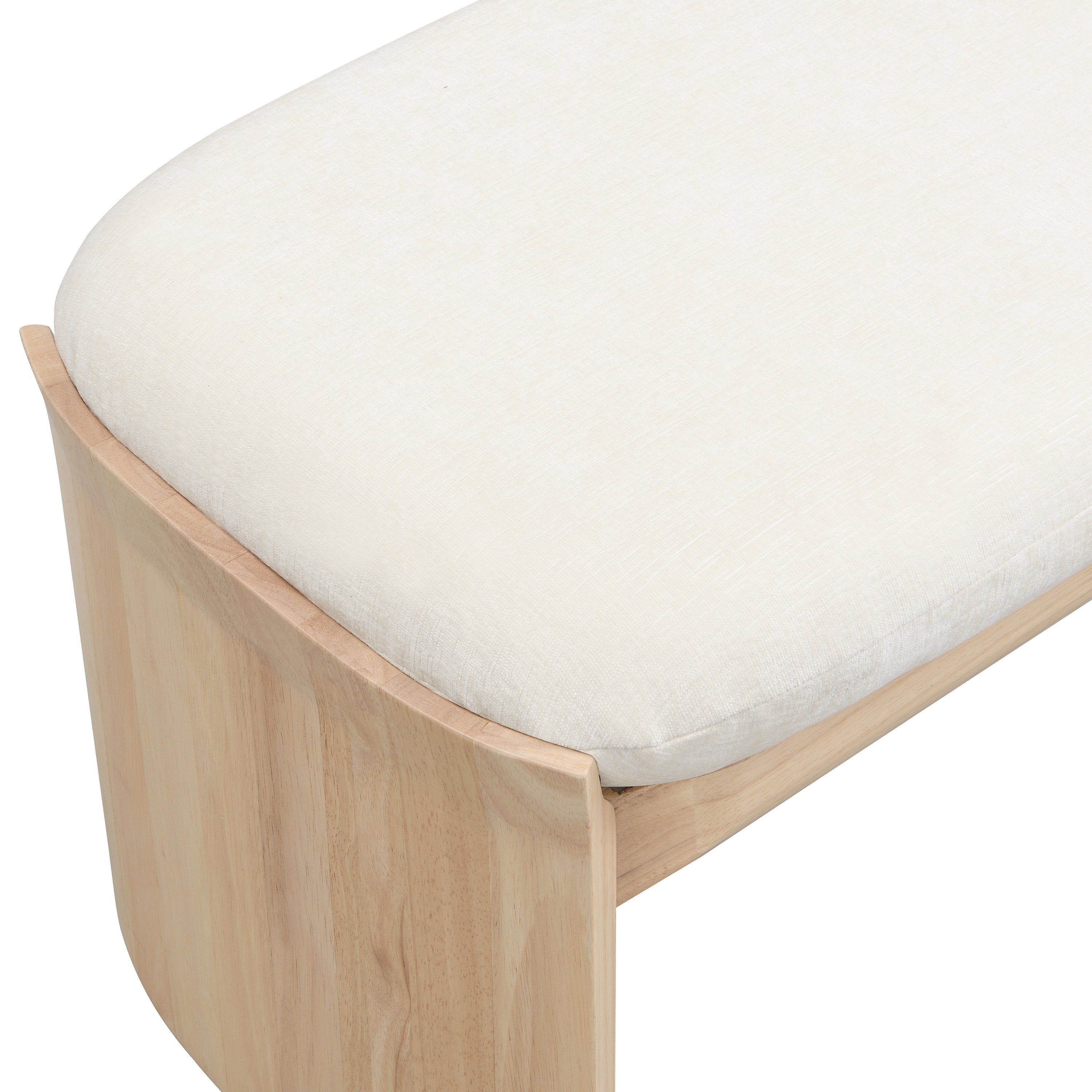 51.5 Inch Beige Rubber Wood Footstool for Bedroom and Living Room – Natural Finish with Soft Fabric Cushion - Grand Goldman Shop