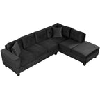 Modern Sectional Sofa with Storage Ottoman, L-Shape Couch with 2 Pillows and Cup Holders, Black Velvet, 105' - Grand Goldman Shop
