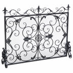 Darcie Wrought Iron Fireplace Screen with Intricate Detailing, Black Finish, Victorian Inspired Design, 10' D x 44' W x 35.5' H - Grand Goldman Shop