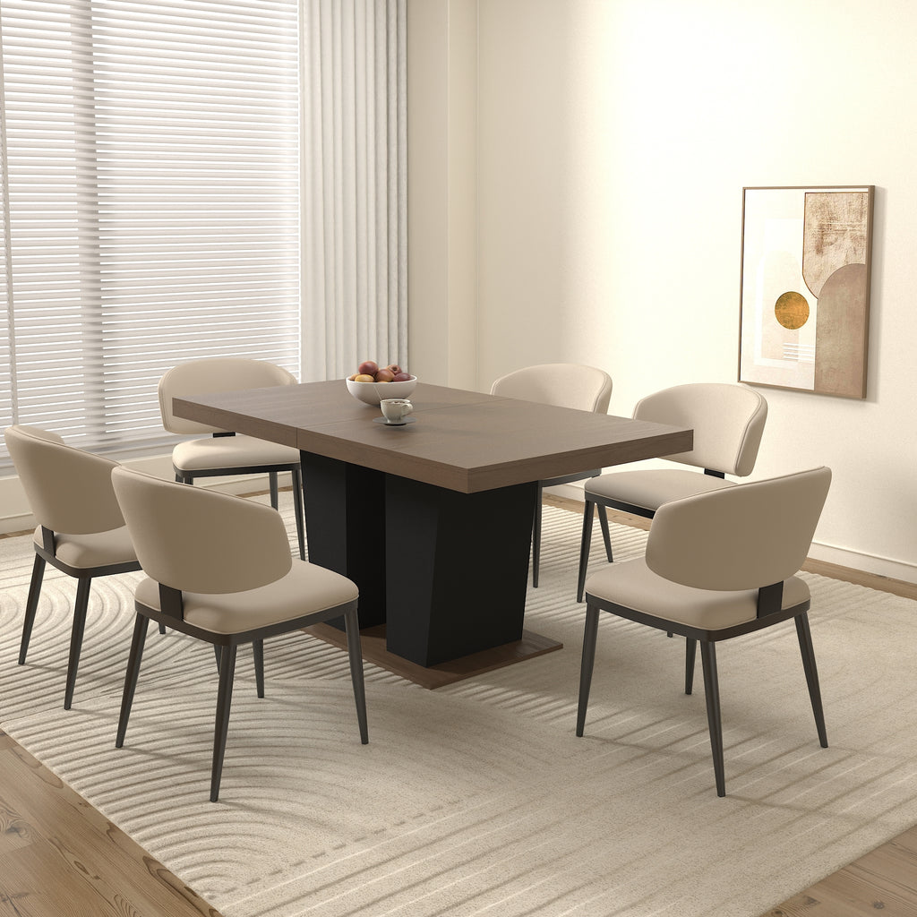 Extendable Dining Room Table for 4-10 People,Wooden Transformer Kitchen Dining Table with Black Double Sturdy Pedestal Base, Modern Expandable Large Table - Grand Goldman Shop