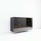 High Glossy Surface 6 Drawers Chest of Drawer with Golden Handle and Golden Steel Legs Black Color Vanity - Grand Goldman Shop