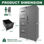 Sleek Black Metal Storage Vertical Filing Cabinet with Lock, 4-Drawer and 1-Door Steel File Locker for Home Office | Premium 