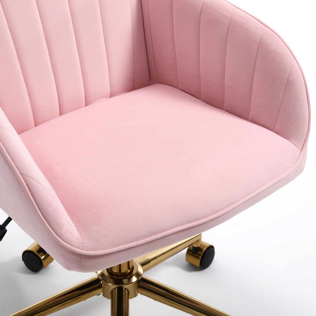 TY Ergonomic Office Chair, Baby Pink Velvet Adjustable Swivel Chair with Lumbar Support for Home Bedroom, Comfortable for Lon