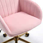 TY Ergonomic Office Chair, Baby Pink Velvet Adjustable Swivel Chair with Lumbar Support for Home Bedroom, Comfortable for Lon