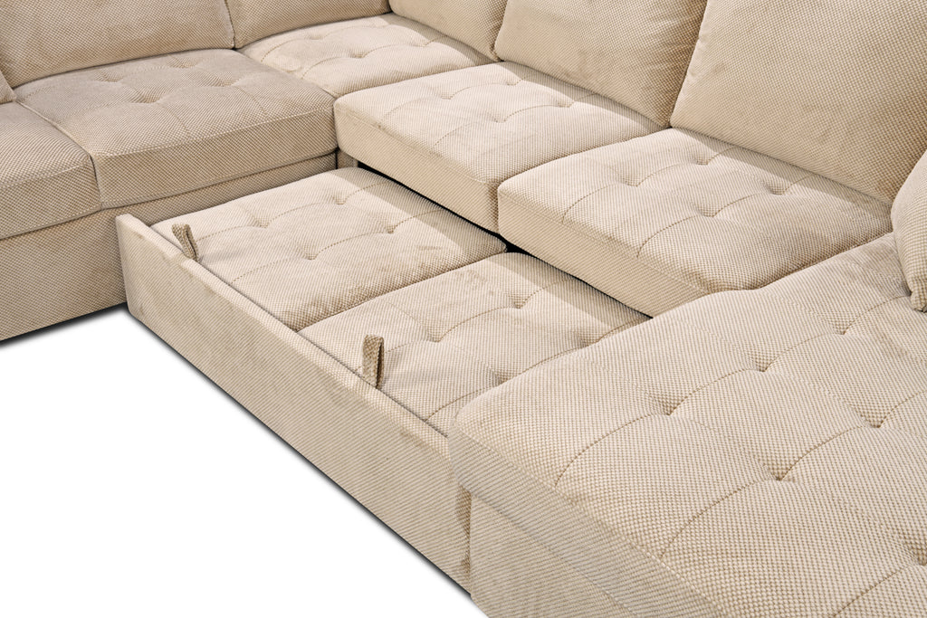 123' Oversized Sectional Sofa with Storage Chaise, U Shaped Sectional Couch with 4 Throw Pillows for Large Space Dorm Apartment. Beige - Grand Goldman Shop