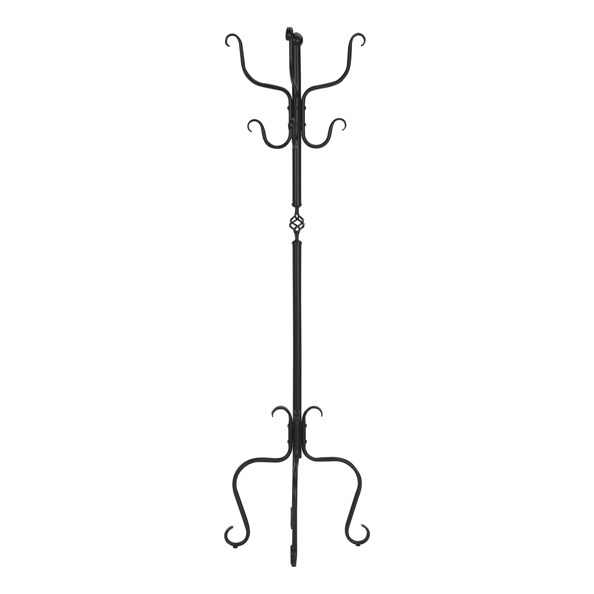 Coat Rack, Hall Tree, Free Standing, 8 Hooks, Entryway, 74'h, Bedroom, Black Metal, Transitional - Grand Goldman Shop