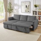 Loveseat Sofa with Chaise Lounge L-Shaped Modular Convertible Sofa with Storage Chaise, Corduroy Tufted Upholstered Sleeper Sectional Sofa,Pull Out Sleep Couch Bed and Reclining Backrest-Gray - Grand Goldman Shop