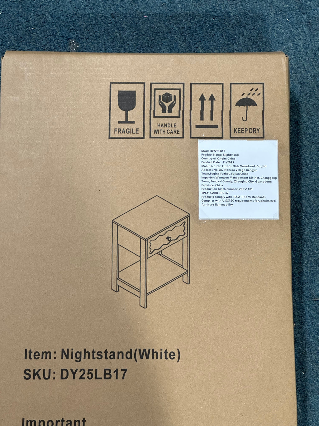 White Nightstand with Drawer and Open Shelf, Modern Wave Pattern Bedside Table, Solid Wood Frame End Table for Bedroom, Living Room, Small Spaces - Grand Goldman Shop