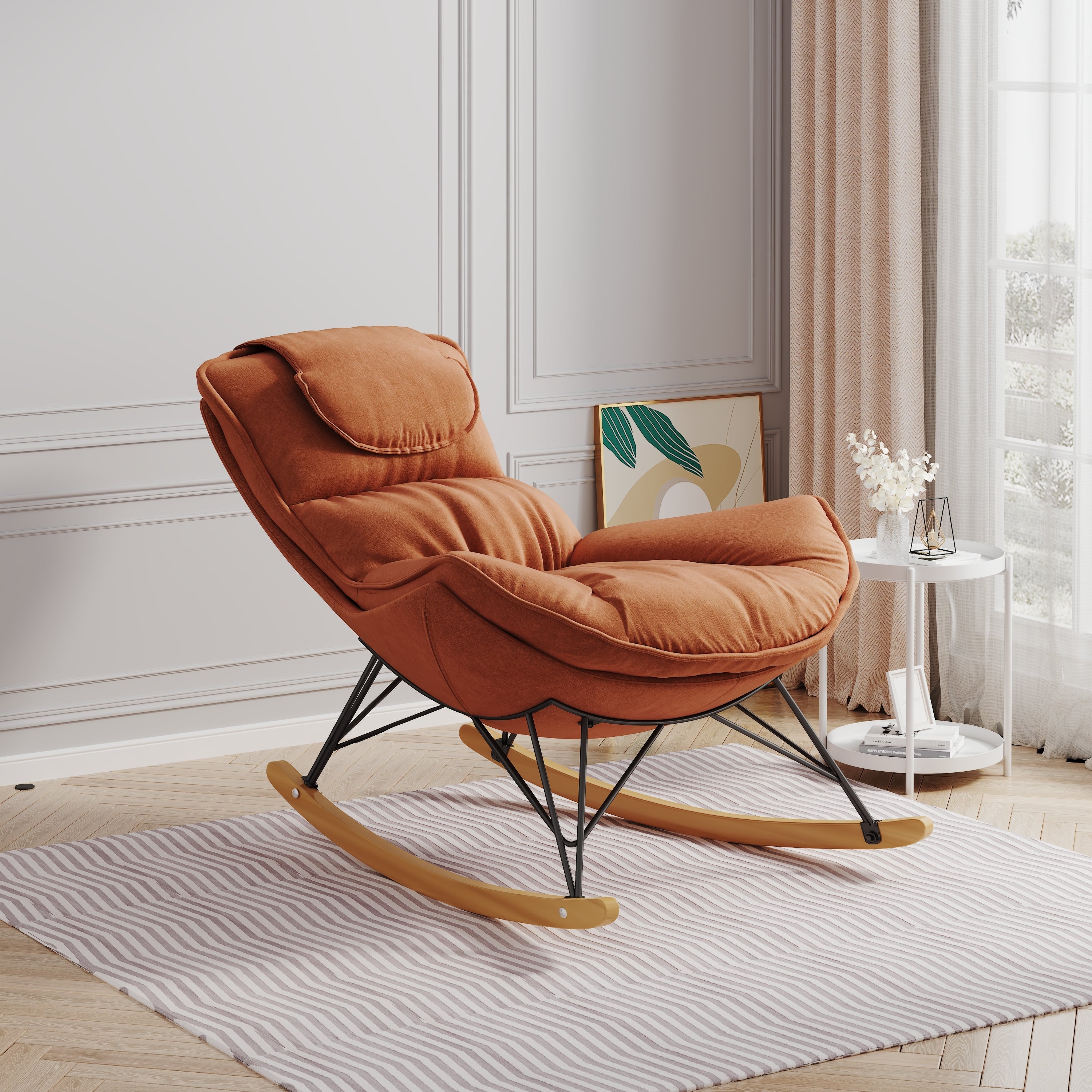 Leisure sofa single rocking chair, light luxury sofa chair, balcony leisure area single chair, comfortable and breathable characteristic chair, detachable and washable seat cushion (Color: Brown) - Grand Goldman Shop