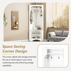 Minimalist Corner Hall Tree with Shoe Bench, Versatile Entryway Coat Rack with 4 Hooks, Corner Cabinet with Adjustable Shelf for Hallway, Living Room, White, 29.5''W*71.6''H (OLD SKU: N721P189665K) - Grand Goldman Shop