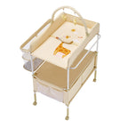 Baby Changing Table, Foldable Diaper Change Station with 2 Fabric Drawers, Side Basket & Hanging Rod, Adjustable Height Porta