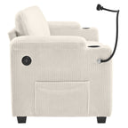 Beige Corduroy Sleeper Sofa Loveseat with Full Size Mattress, USB Ports, Cup Holders, Side Pockets, Phone Holder - Grand Goldman Shop