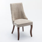 Rayon Cloth Flocking Linen Dining Chairs Channel Kitchen Dinner Chair Comfy Fabric Upholstered Accent Chair for Dining Room with Curved Solid Wood Legs,Set of 2 (Beige), SW1847BG - Grand Goldman Shop