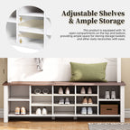 Farmhouse 4-in-1 Hall Tree with 6 Hooks, Walnut Entryway Bench with Shelves,  Wooden Style Rustic Shoe Organizer with 16 Open Compartments for Mudroom, Living Room, White (OLD SKU: N721P264915K) - Grand Goldman Shop