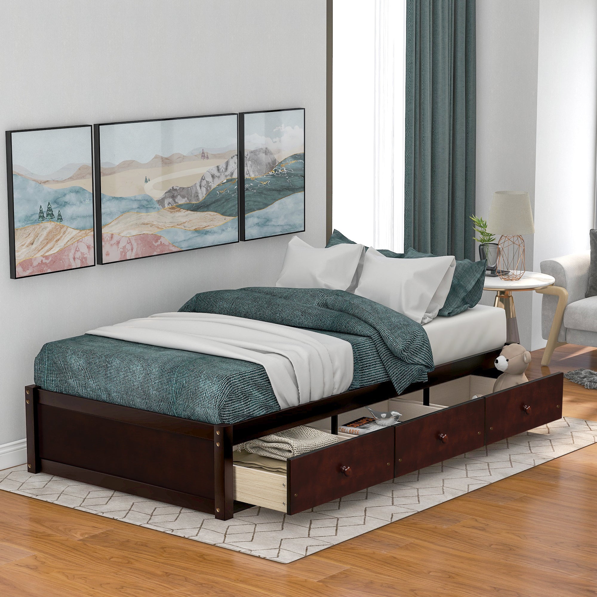 Orisfur. Twin Size Platform Storage Bed with 3 Drawers - Grand Goldman Shop