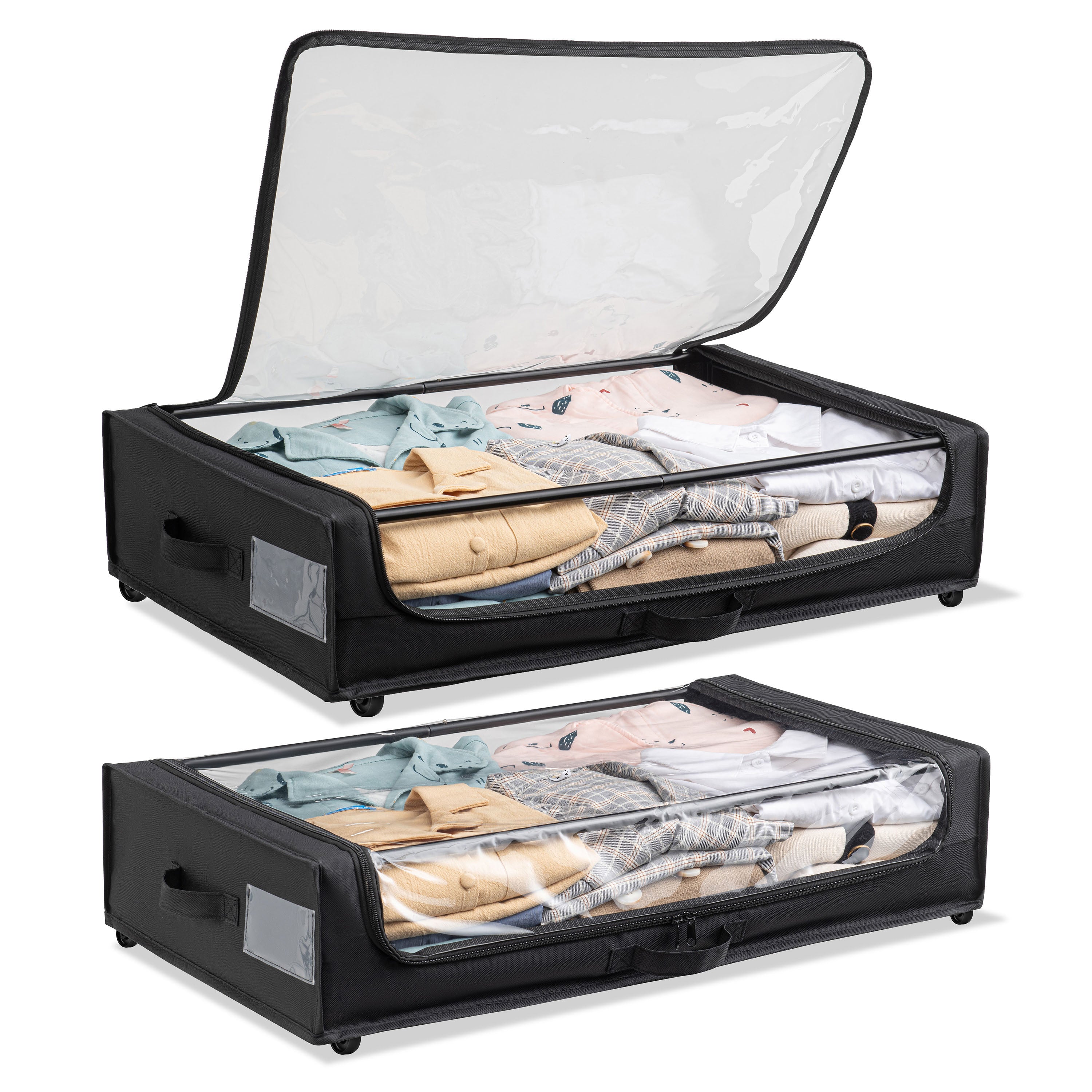 Set of 2 Under-Bed Rolling Storage Container with Transparent Cover, Versatile Space-Saving Design, and Smooth-Glide Multi-Directional Wheels – Ideal for Organizing Clothes, Shoes, and More - Grand Goldman Shop