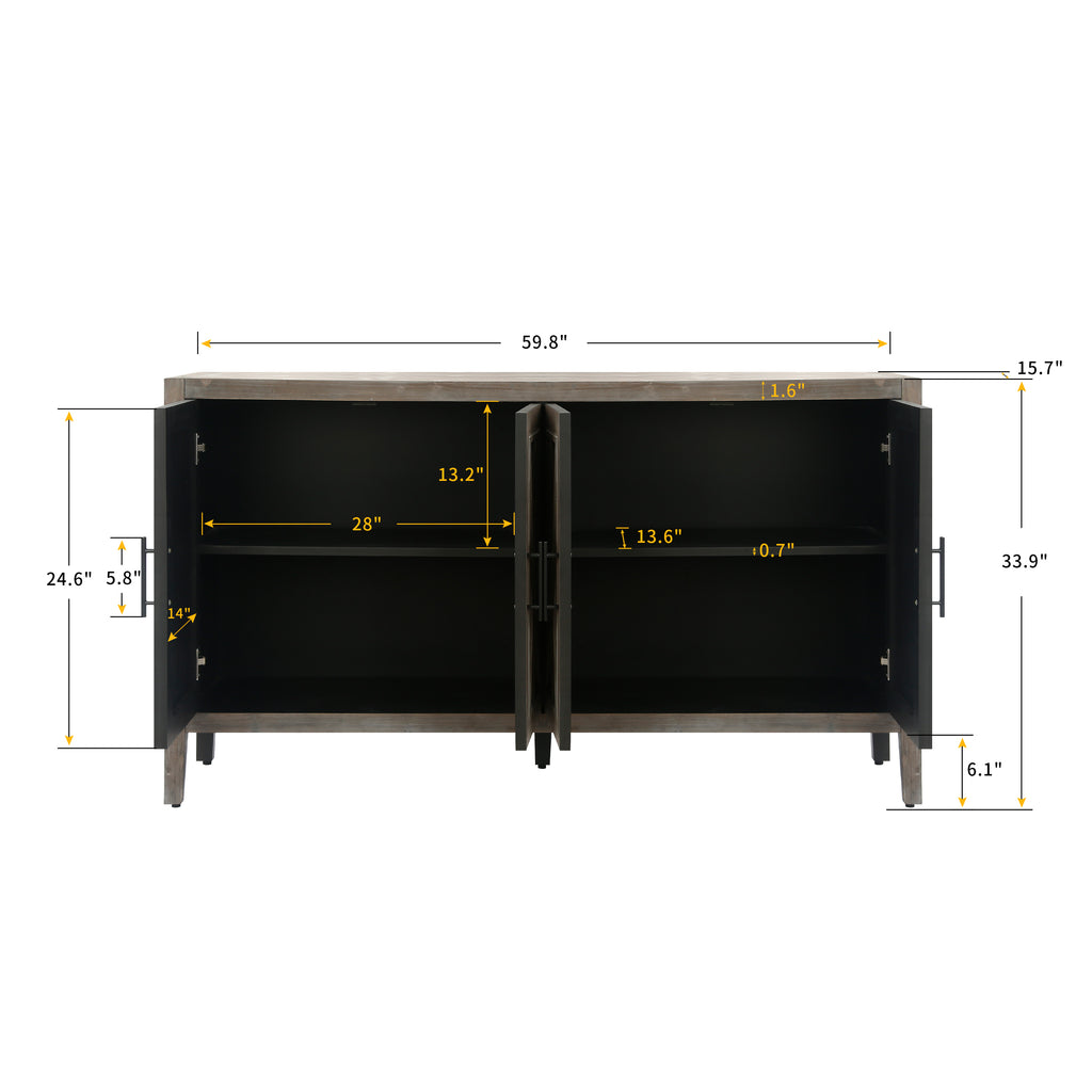 60 inches Modern Farmhouse Accent Cabinet with 4 Doors and Adjustable Shelf Wood Sideboard Buffet Cabinet Console Table Credenza Buffet Table for Kitchen Dining Room Entryway Hallway(Antique Brown) - Grand Goldman Shop