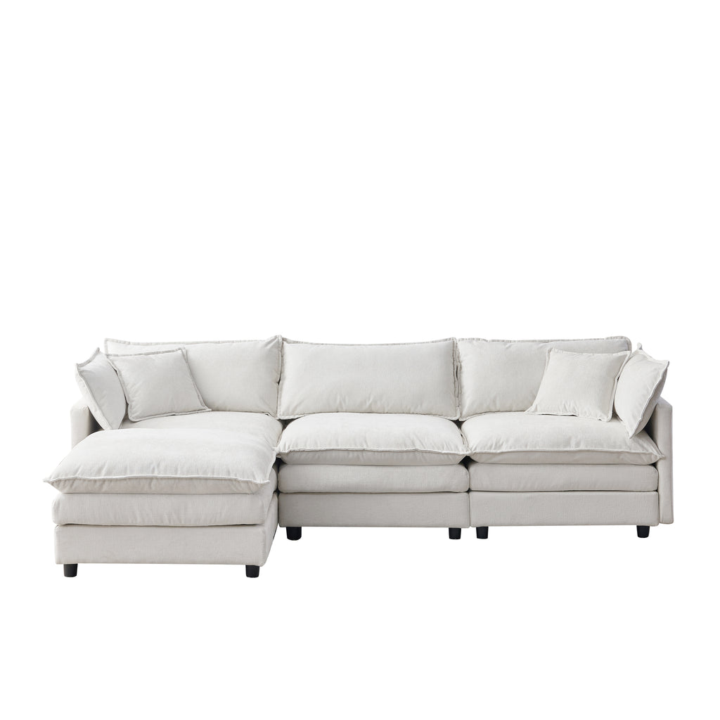 105' Modular Sectional Couch,Upholstered Soft Chenille Fabric Sofa,3 Seater with Ottoman L Shape Sofa Beige - Grand Goldman Shop