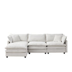 105' Modular Sectional Couch,Upholstered Soft Chenille Fabric Sofa,3 Seater with Ottoman L Shape Sofa Beige - Grand Goldman Shop