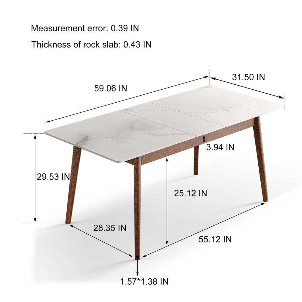 Walnut Solid Oak and White Slate Telescopic Dining Table for 6-8 People, Wood (Walnut Color) - Grand Goldman Shop