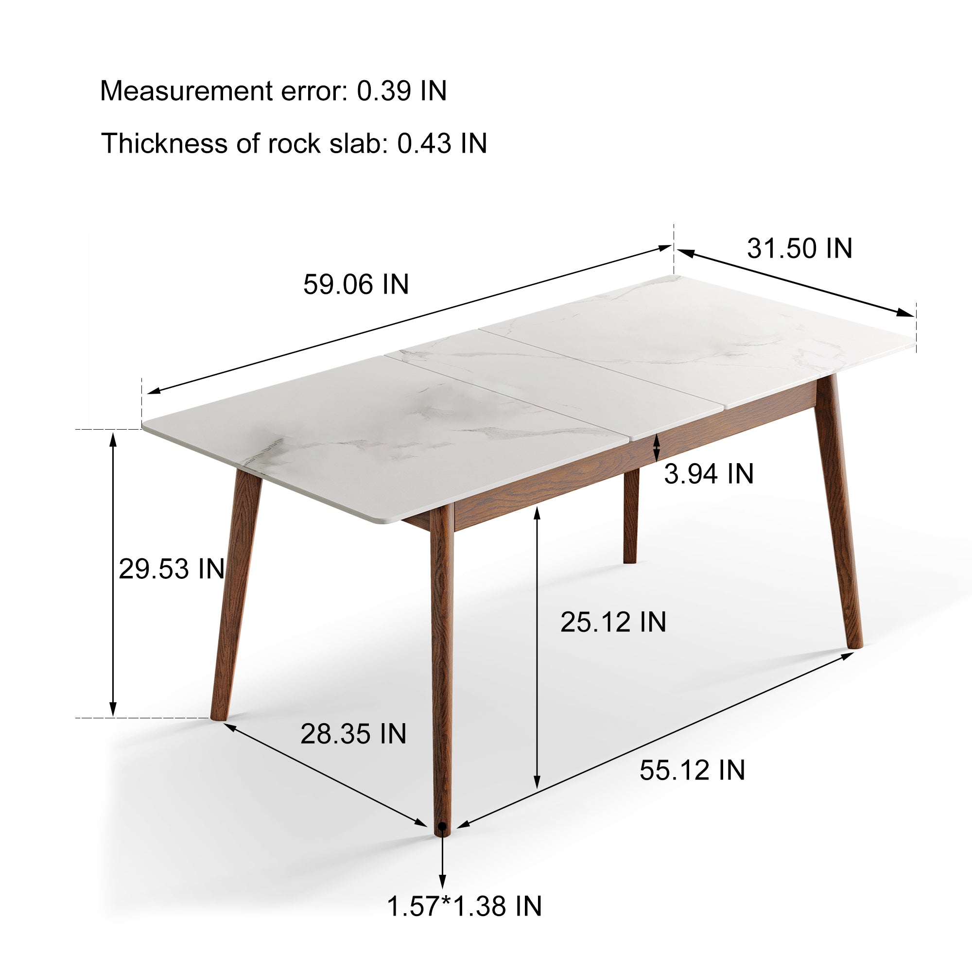 Walnut Solid Oak and White Slate Telescopic Dining Table for 6-8 People, Wood (Walnut Color) - Grand Goldman Shop