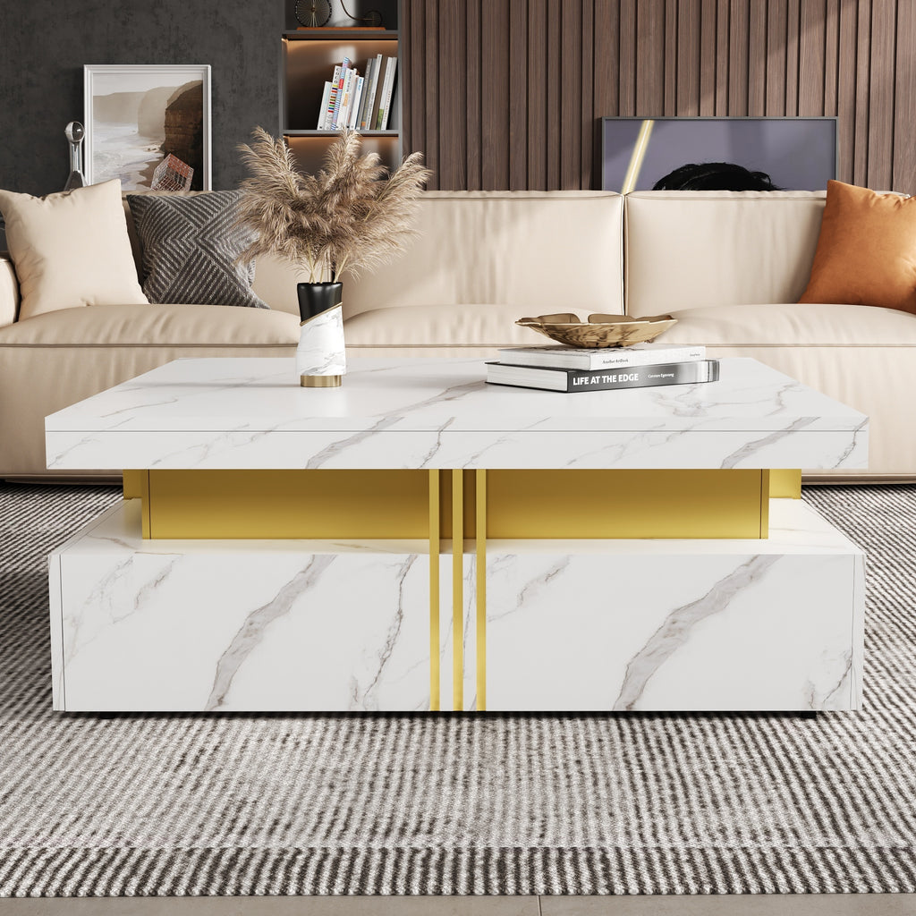 Modern White Square Storage Coffee Table with 4 Drawers - Grand Goldman Shop