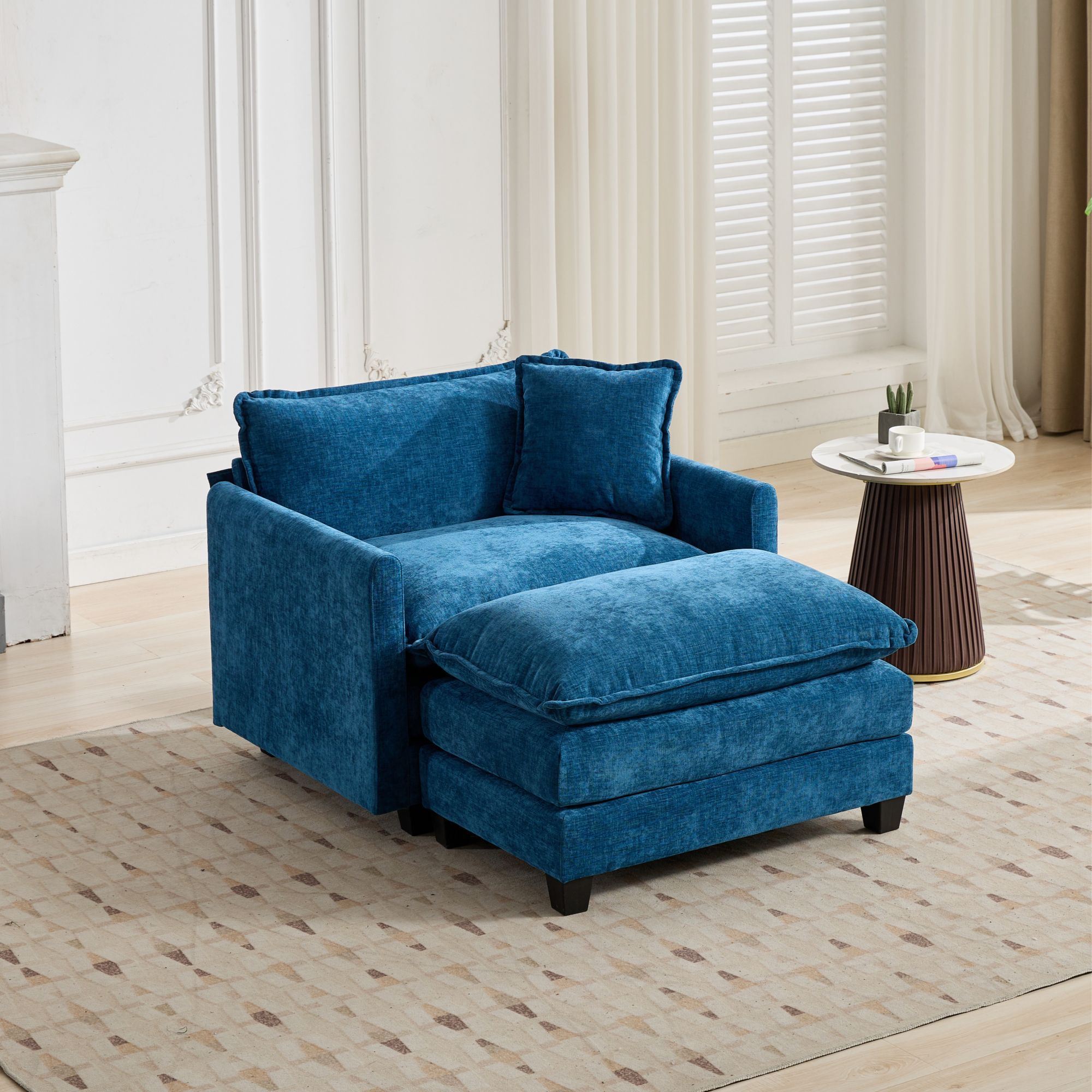 Cloud Sofa one Seat (Armrests are not included), Modern Sectional Couch, for Living Room Bedroom and Apartment, Comfy Double Layer Upholstered Seat Cushion, Breathable Chenille Fabric, Blue - Grand Goldman Shop