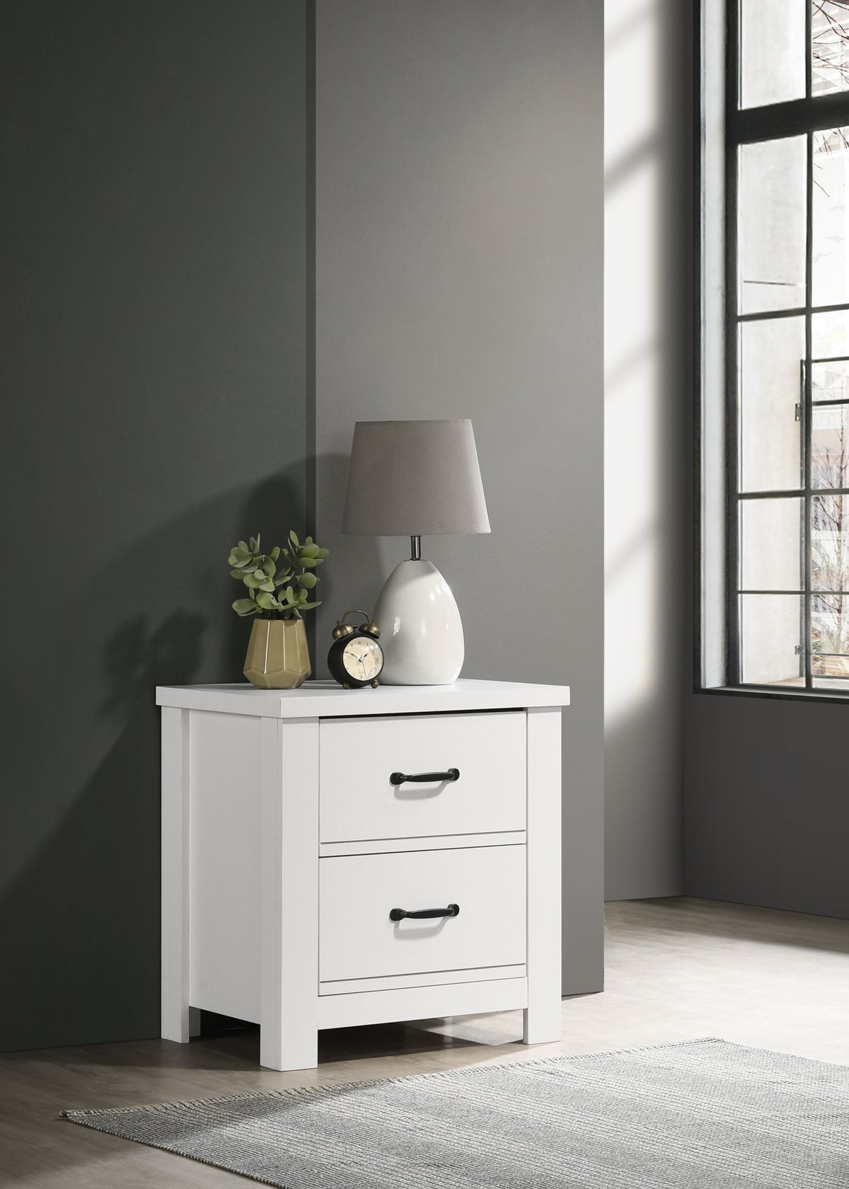 Cassini 21.5' White 2-Drawer Nightstand Bedside Table - Grand Goldman Shop