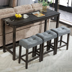 4 Piece Bar Table Set with Power Outlet, Bar Table Set with Chairs, Sofa Bar Table with Stools, Behind Couch Table with 3 Padded Stools, for Living Room, Dining room, Dark Gray - Grand Goldman Shop