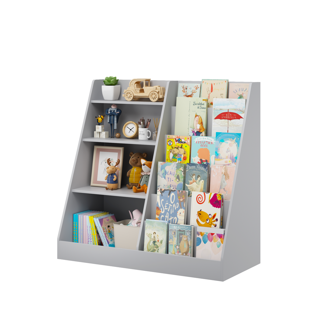 Kids Bookshelf and Toy Storage Organizer, Multifunctional 4 Tier Wooden Kids Book Shelf with  Bookcase Display Stand in Kids 