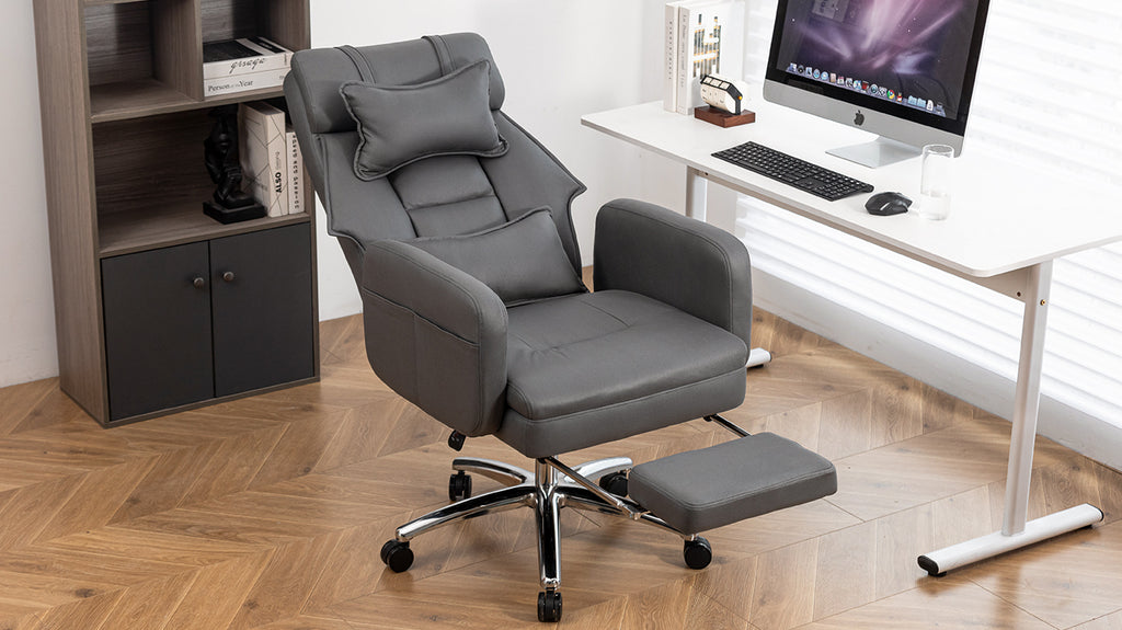 Swivel Ergonomic Office Chair, Technology Leather  High Back Office Chair with Lumbar Support Headrest, Sedentary Comfortable
